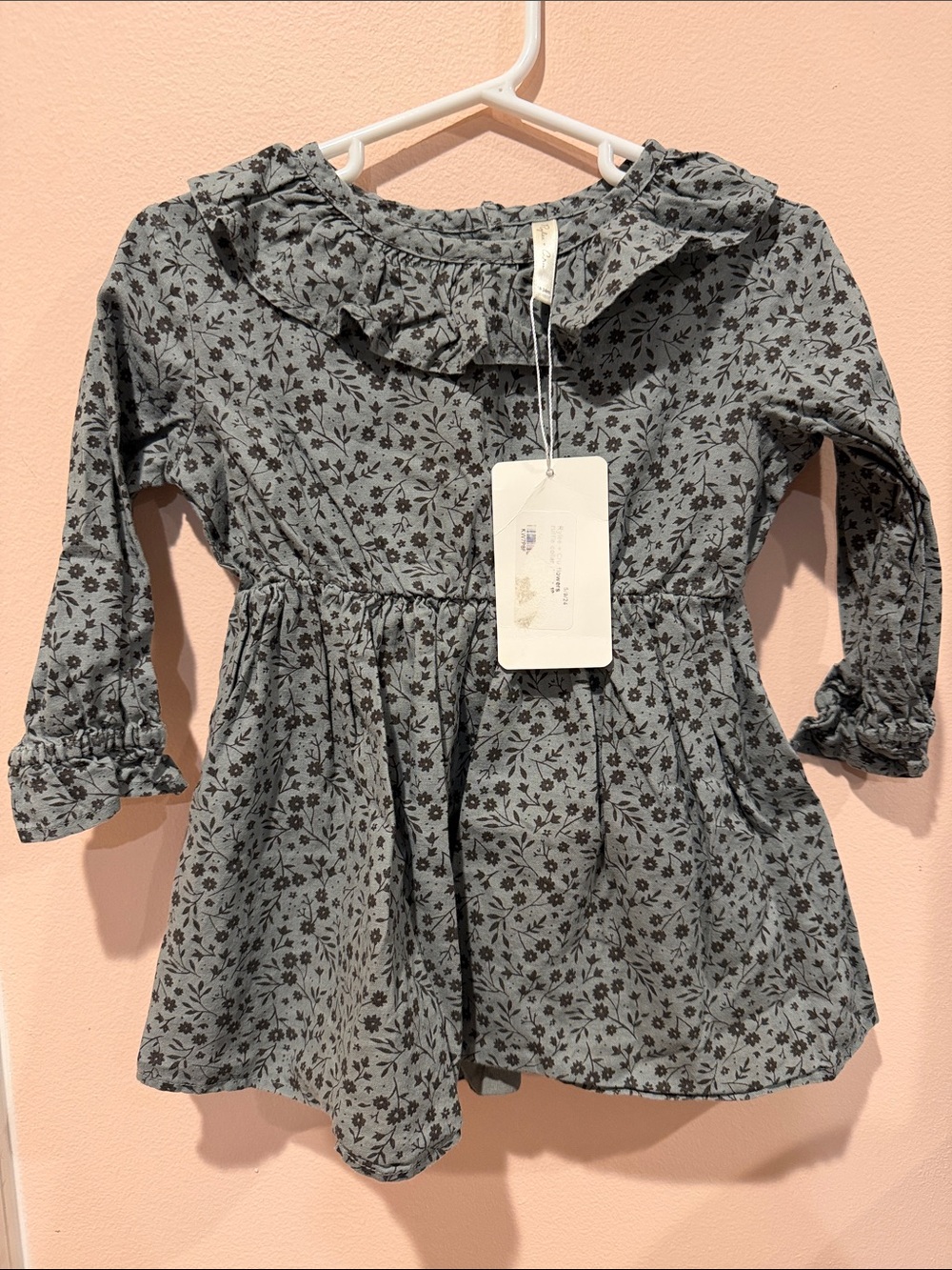Rylee + Cru Charcoal Floral Ruffle-Collar Dress
